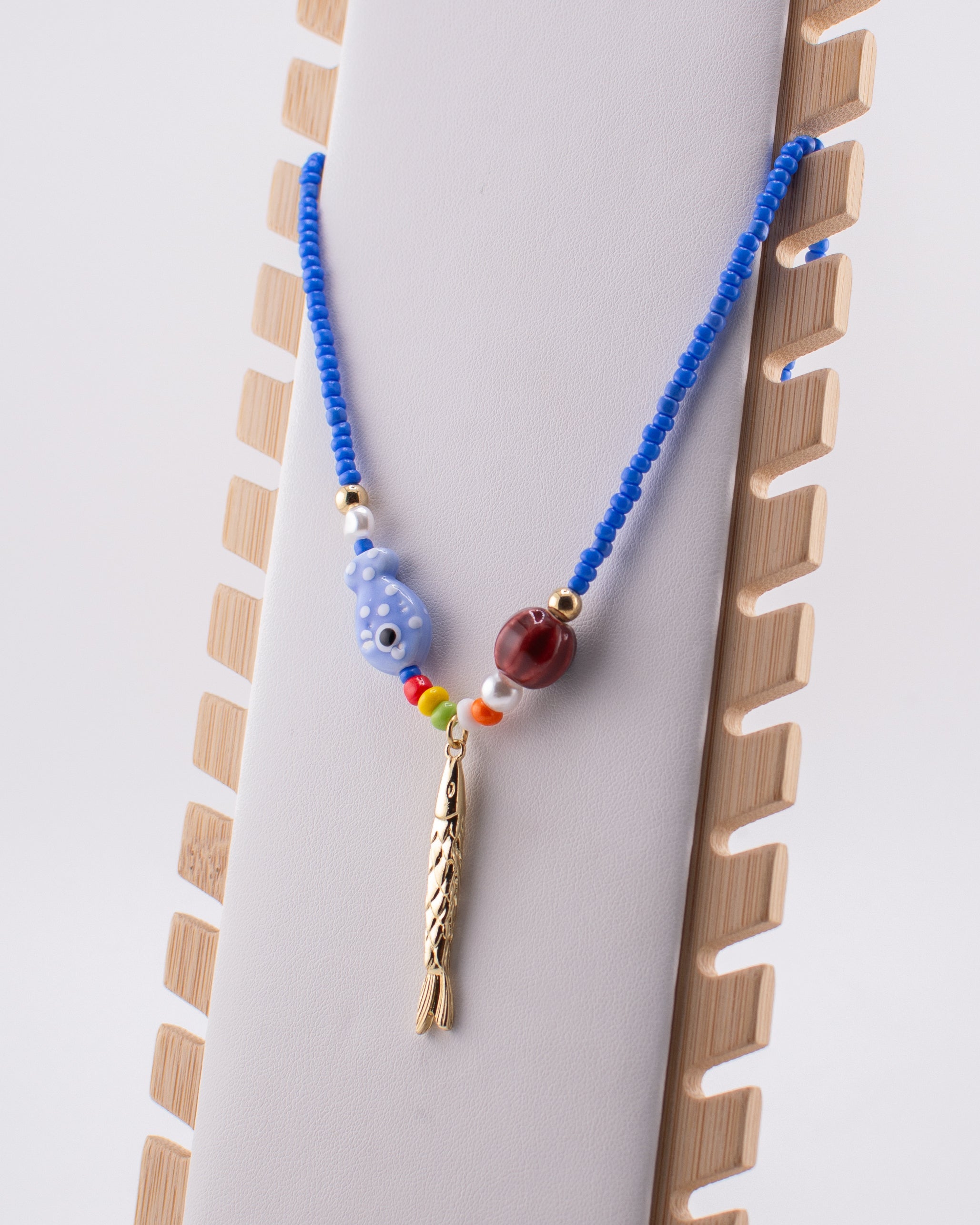 Blue Ceramic Fish Necklace