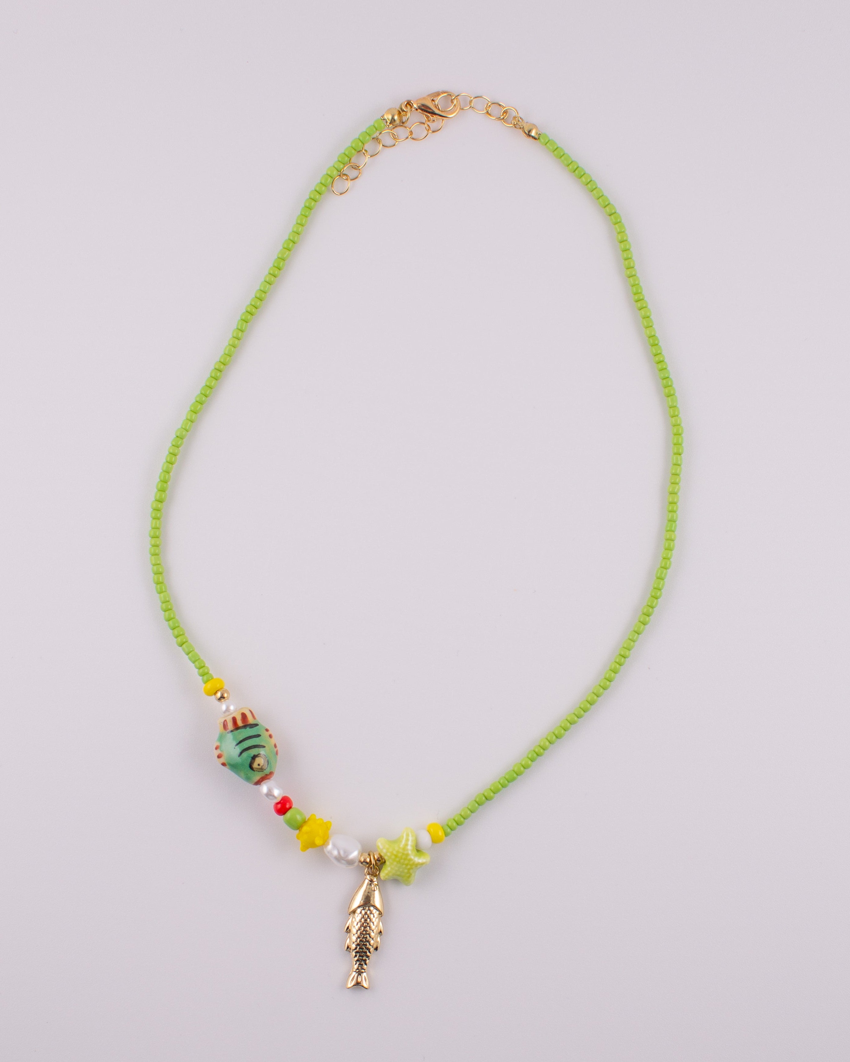 Lime Green Ceramic Fish Necklace