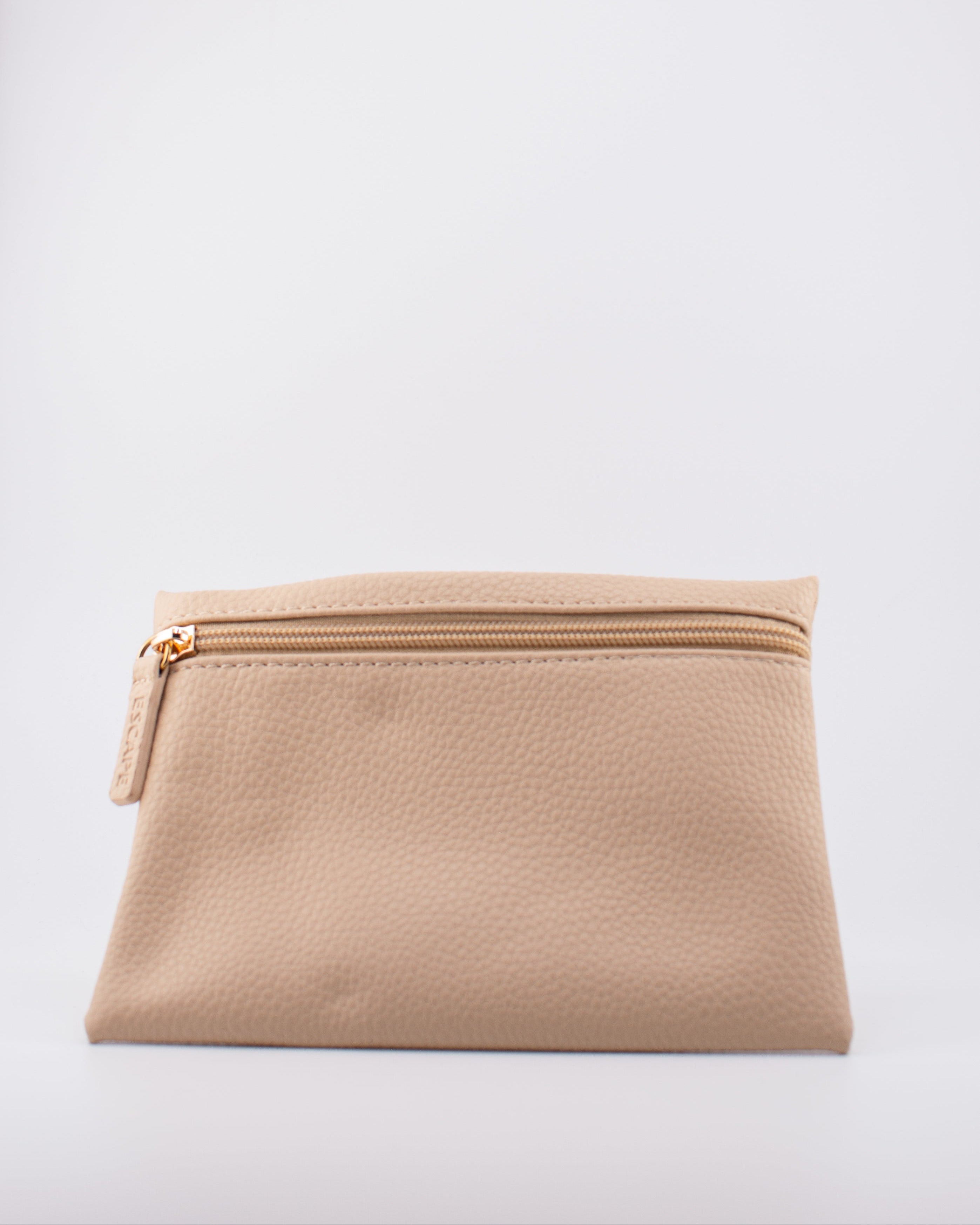 Beige pouch with a zipper on a white background